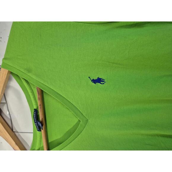 Ralph Lauren Blue Label Ladies Lime Green Short Sleeve T-Shirt V-Neck 100% Cotto - Picture 2 of 5